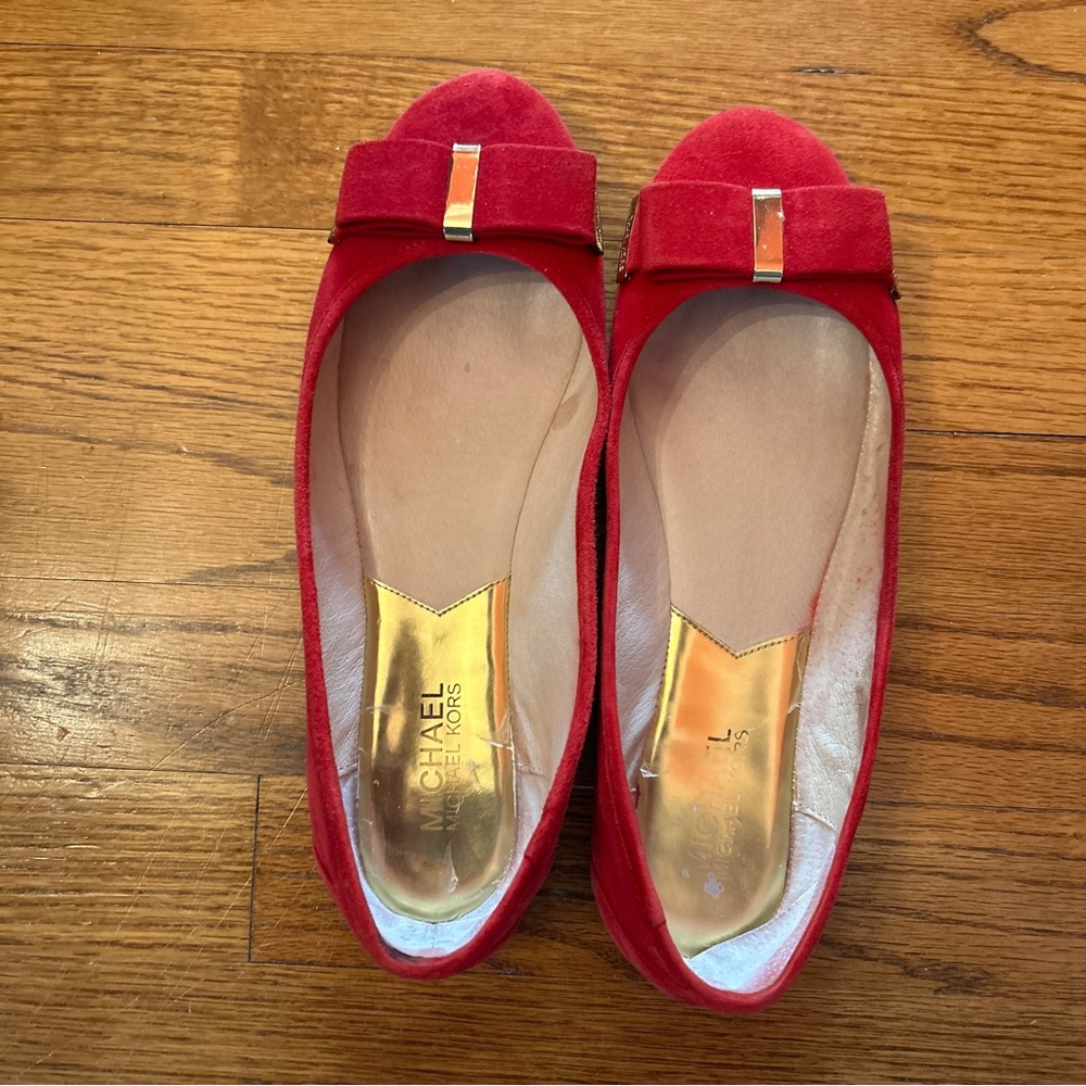 MICHAEL Michael Kors Red Suede Ballet Flats w/ Gold Accent, 8M